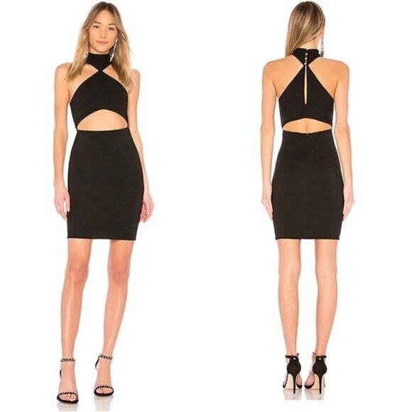 LPA Dress NWT 638 Black Pearl Cut Out Choker Halter High Neck Dress in Black L - Picture 8 of 9